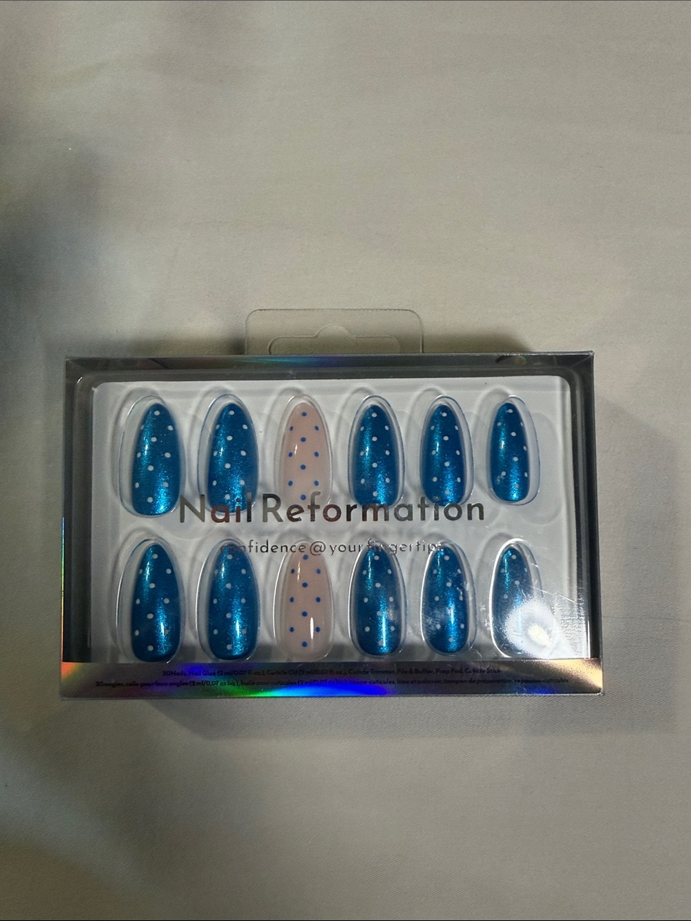 Nail Reformation Press-On Nails in Shimmer Blue with Nude Accent